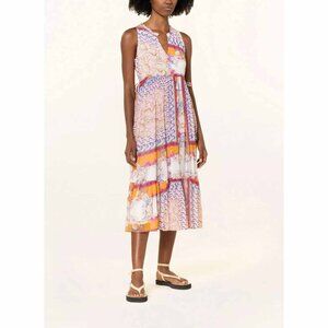 Frogbox Nautical Printed Tank Midi Dress Sleeveless Ruffle Resort XL NEW 278274